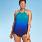 Women's Dip Dyed High Neck Tankini Top - Aqua Green Blue M, Women's,