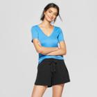 Women's Short Sleeve V-neck T-shirt - A New Day Blue