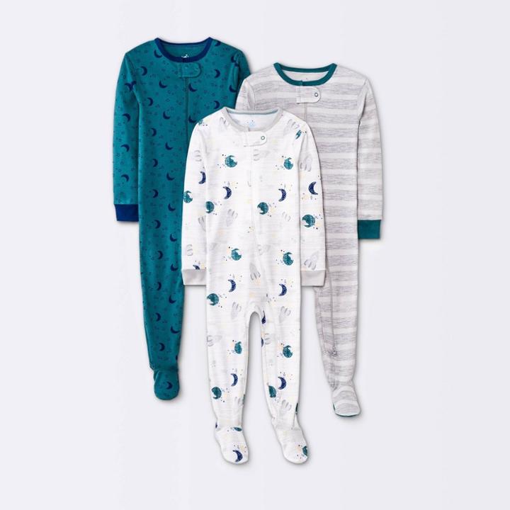 Baby Boys' 3pk 'to The Moon' Tight Fit Sleep N' Play - Cloud Island Navy Blue