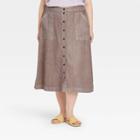 Women's Plus Size Button-front Utility Midi Skirt - Universal Thread Brown