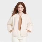 Women's Quilted Bomber Jacket - A New Day White