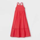 Girls' Heart Print Smocked Woven Maxi Sleeveless Dress - Cat & Jack Coral