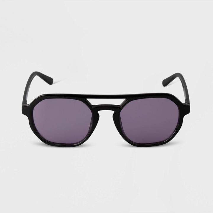 Women's Plastic Aviator Sunglasses - A New Day Black