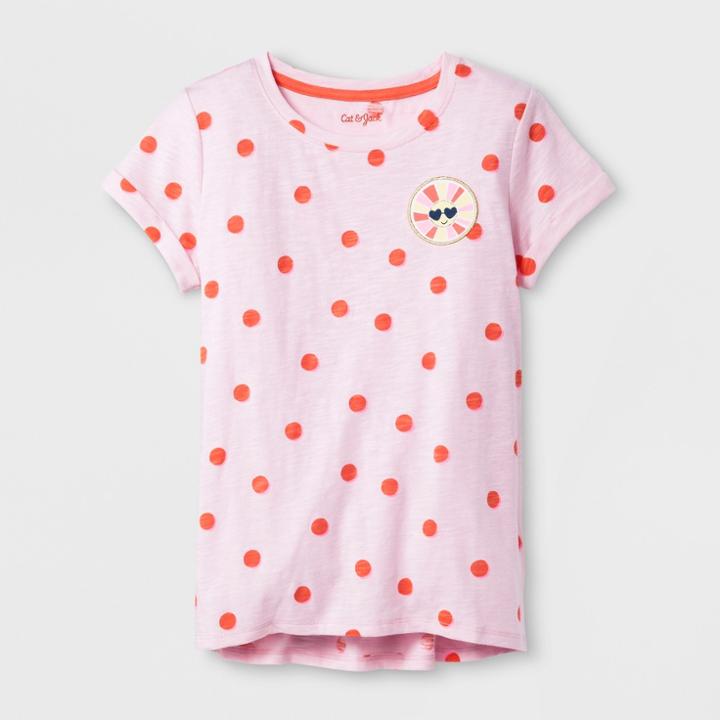 Girls' Short Sleeve Polka Dot Knit Top - Cat & Jack Pink