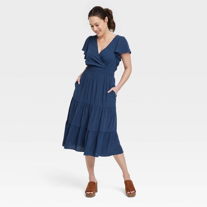 Women's Flutter Short Sleeve Tiered A-line Dress - Knox Rose Blue