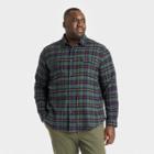 Men's Big & Tall Midweight Flannel Button-down Shirt - Goodfellow & Co Dark Olive Green