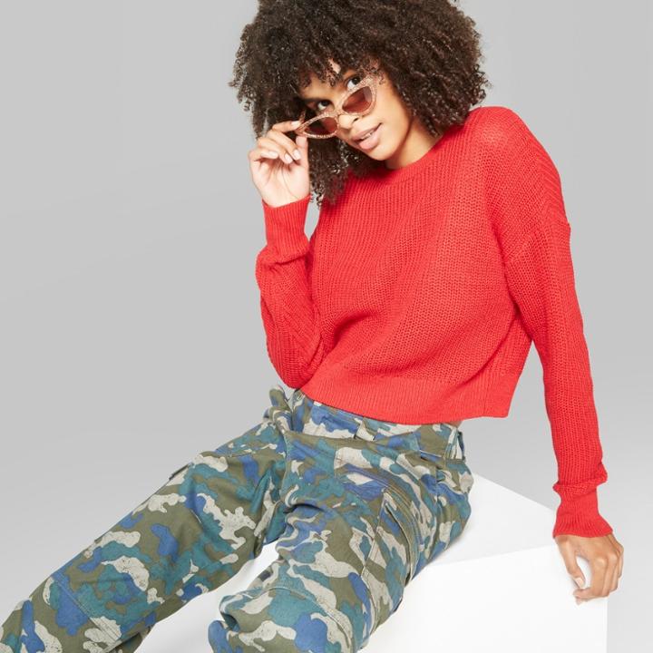 Women's Long Sleeve Crew Neck - Wild Fable Red Pop
