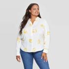 Women's Plus Size Floral Print Long Sleeve Collared Button-up Blouse - Ava & Viv Cream