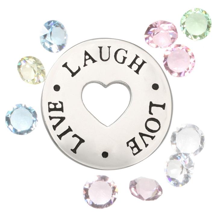 Treasure Lockets Silver Plated Live, Laugh, Love' Charms With Crystals, Gray