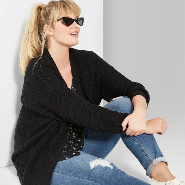 Women's Plus Size Long Sleeve Boxy Cardigan - Wild Fable Black