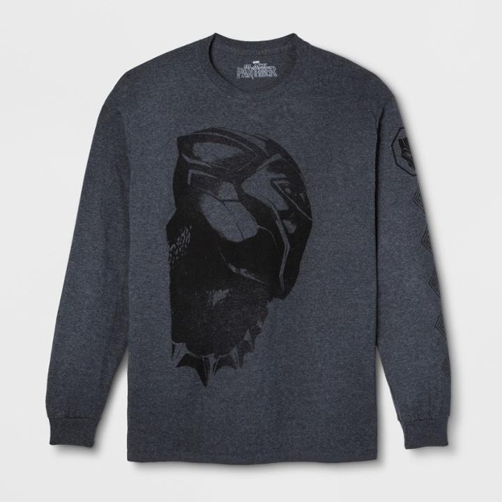 Men's Marvel Black Panther Long Sleeve T-shirt - Black Ember Heather