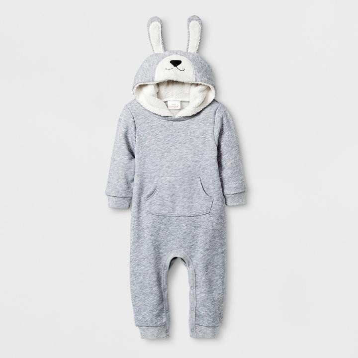 Baby Hooded Romper With Kangaroo Pocket - Cat & Jack Gray 6-9m, Kids Unisex