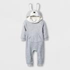 Baby Hooded Romper With Kangaroo Pocket - Cat & Jack Gray 6-9m, Kids Unisex