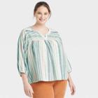 Women's Plus Size Bishop Long Sleeve Embroidered Top - Knox Rose White
