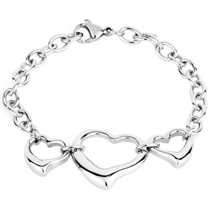 West Coast Jewelry Elya Stainless Steel Three Open Hearts Charm Bracelet, Girl's,