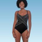 Women's Slimming Control Wrap Mesh Inset One Piece Swimsuit - Dreamsuit By Miracle Brands Black