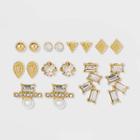 Pearl Studs And Gem Crawler Earring Set 8pc - A New Day Gold