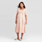 Maternity Elbow Sleeve Tiered Knit Midi Dress - Isabel Maternity By Ingrid & Isabel Coral Xs, Women's, Pink