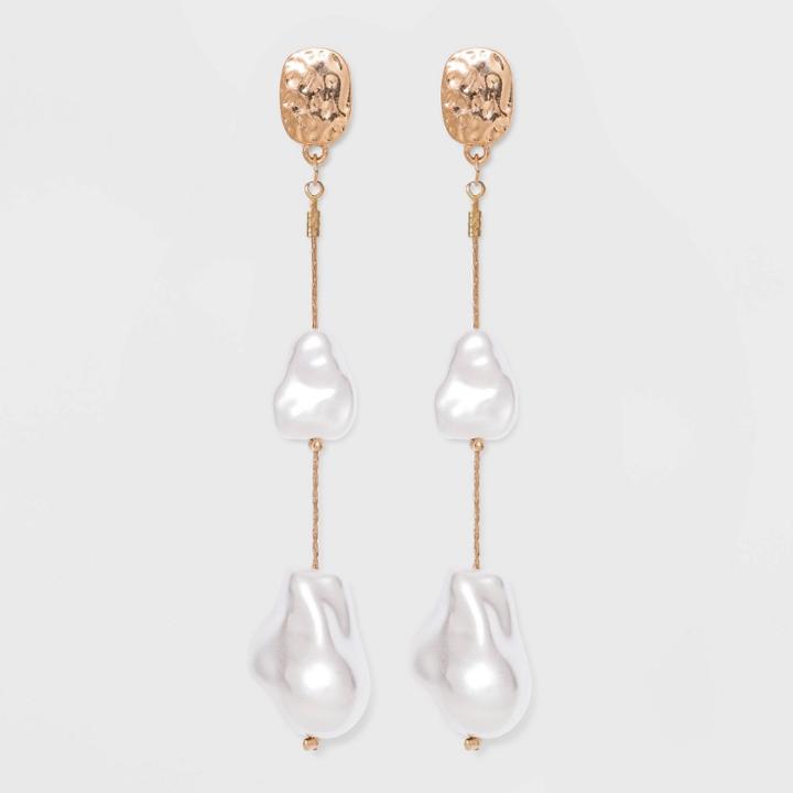 Textured Post With Organic Simulated Pearl Linear Earrings - A New Day Ivory, Ivory/white