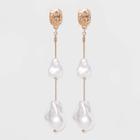 Textured Post With Organic Simulated Pearl Linear Earrings - A New Day Ivory, Ivory/white