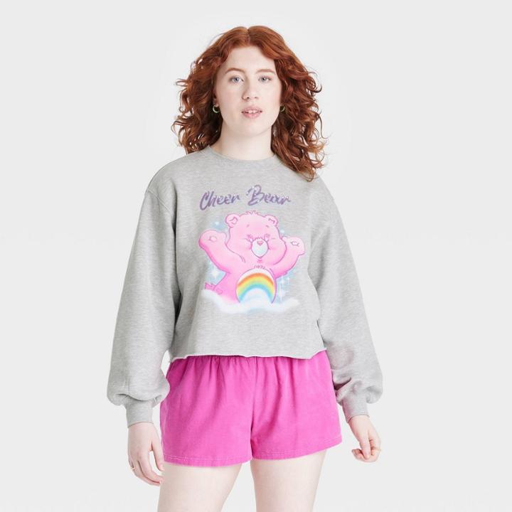 Women's Care Bears Cheer Bear Cropped Graphic Sweatshirt - Gray