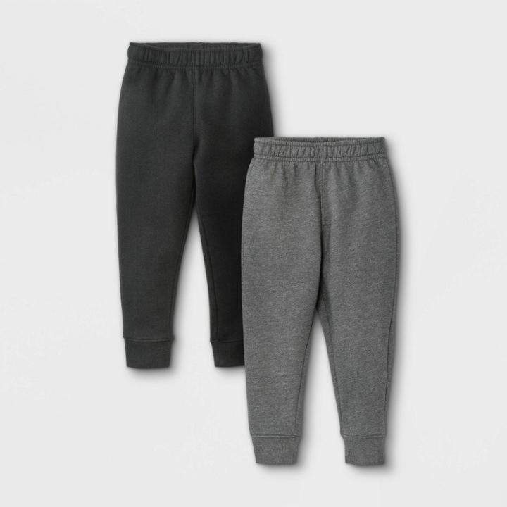 Toddler Boys' 2pk Fleece Jogger Pull-on Pants - Cat & Jack Black/charcoal Gray