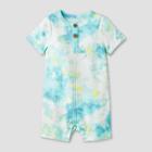 Baby Boys' Tie-dye Rib Henley Romper - Cat & Jack Green Newborn