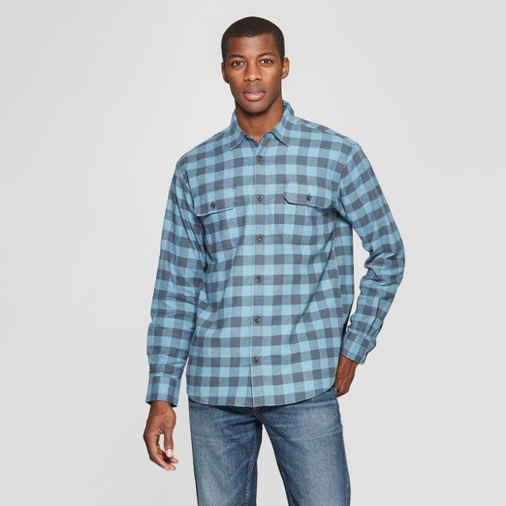 Dickies Men's Plaid Long Sleeve Button-down Shirts - Navy (blue)