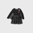 Girls' Long Sleeve Spiderweb Tulle Dress - Cat & Jack Black