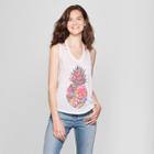 Women's Clavicle Cut-out Pineapple Graphic Tank Top - Fifth Sun (juniors') White