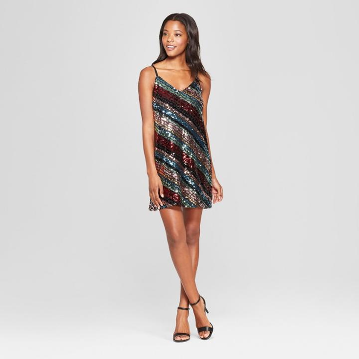 Women's Striped Sequin Dress - Lily Star (juniors') Black