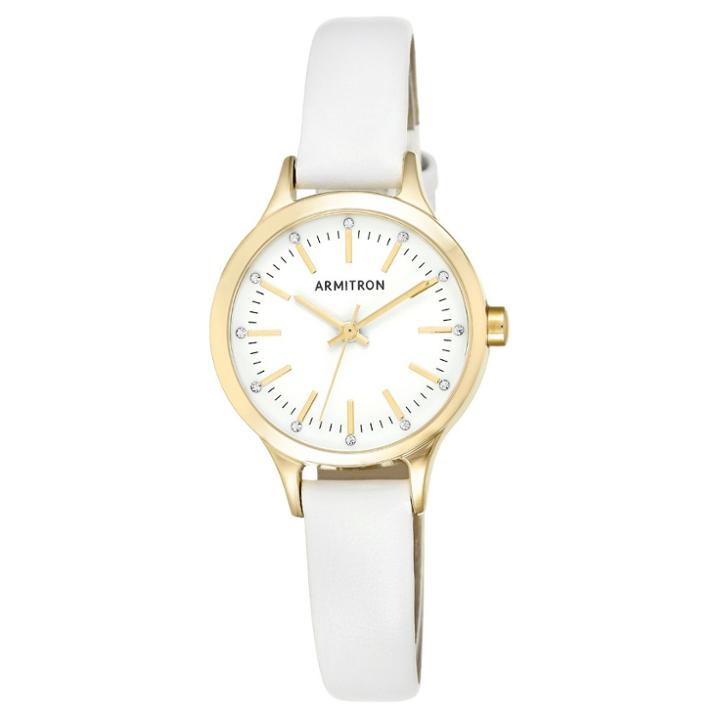Armitron Women's Swarovski Crystal Accented Gold-tone And Leather Strap Watch - White