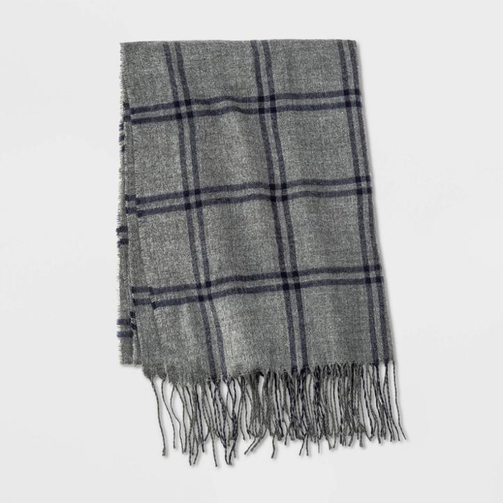 Men's Plaid Windowpane Scarf - Goodfellow & Co Gray