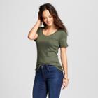 Women's Fitted Short Sleeve Scoop T-shirt - A New Day Olive (green)