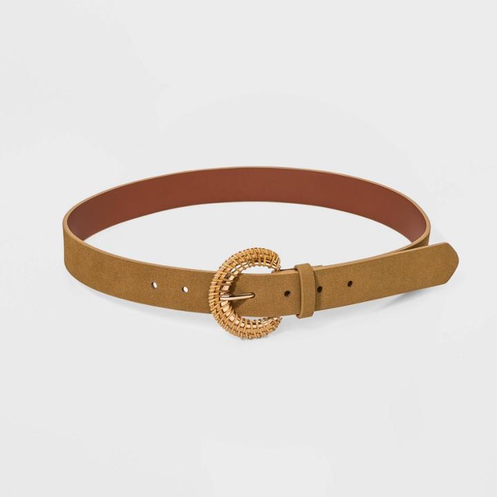 Women's Rattan Buckle Belt - A New Day Tan