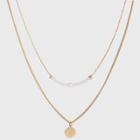 Filigree Disc With Glitter Layered Necklace - A New Day Gold, Women's, Gold White