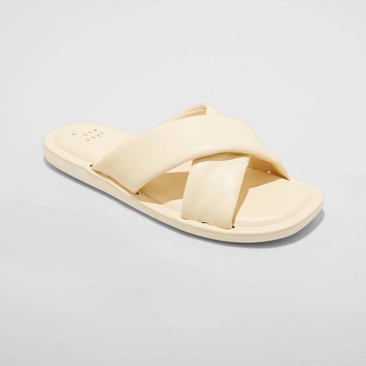 Women's Daisy Crossband Slide Sandals - A New Day Tan