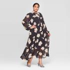 Women's Plus Size Floral Print Long Sleeve Round Neck Romantic Maxi Dress - Who What Wear Blue 1x, Women's,