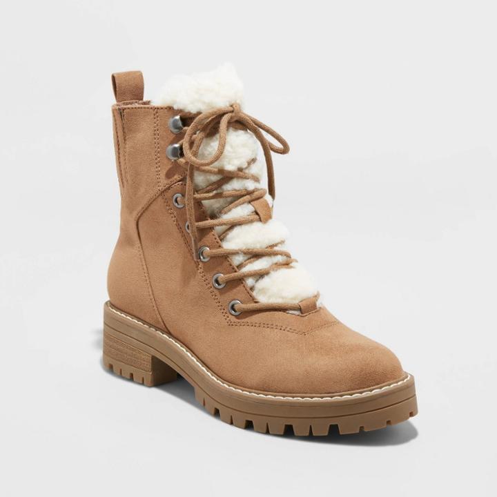 Women's Tessie Microsuede Sherpa Lace-up Fashion Boots - Universal Thread Tan