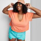 Women's Plus Size Short Sleeve Boxy Cropped V-neck T-shirt - Wild Fable Orange