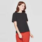 Women's Flutter Short Sleeve Crewneck Sandwash T-shirt - A New Day Black