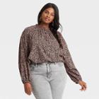 Women's Plus Size Balloon Long Sleeve Poet Top - Universal Thread Dark Gray Floral