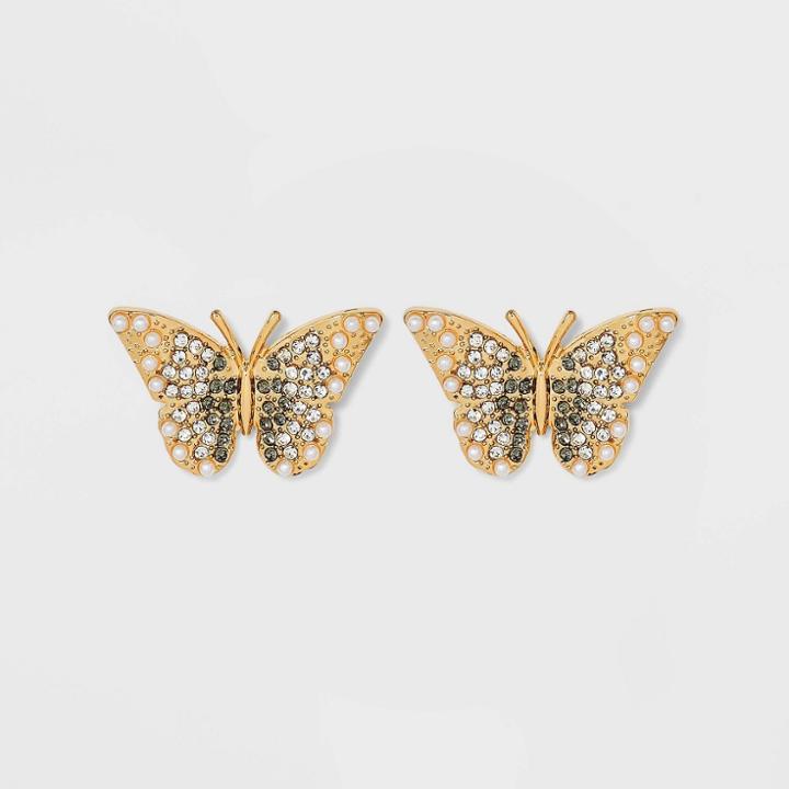 Sugarfix By Baublebar Crystal Wings Butterfly Stud Statement Earrings - Gold