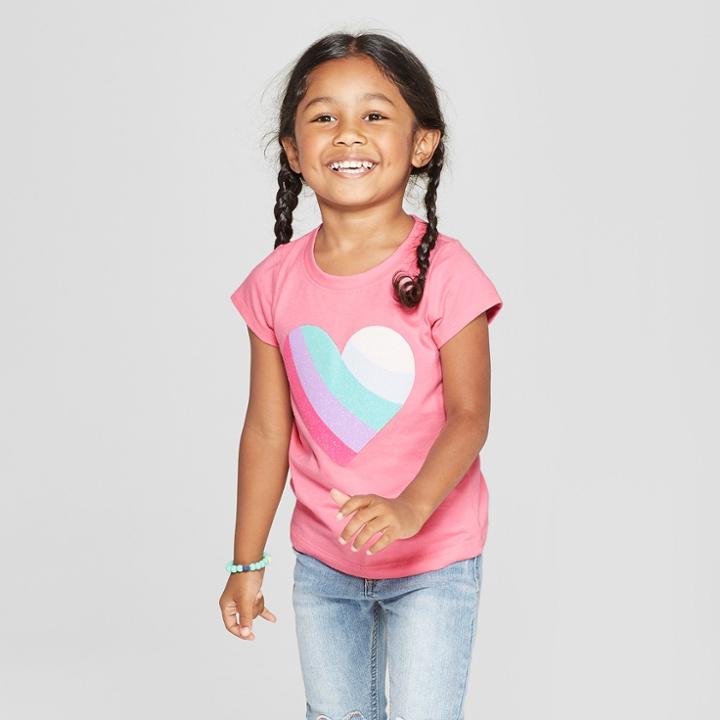 Toddler Girls' Short Sleeve Heart T-shirt - Cat & Jack Pink Carnation