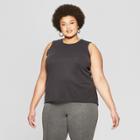 Women's Plus Size Crew Neck Tank Top With Back Slit - Ava & Viv Black