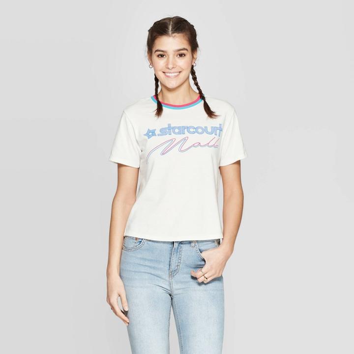 Target Women's Stranger Things Starcourt Mall Short Sleeve Cropped T-shirt (juniors') - White