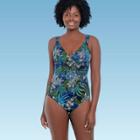 Women's Slimming Control Shirred Double Strap One Piece Swimsuit Dreamsuit By Miracle Brands Navy