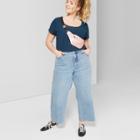 Women's Plus Size Short Sleeve Button Front Waffle Little T-shirt - Wild Fable Navy