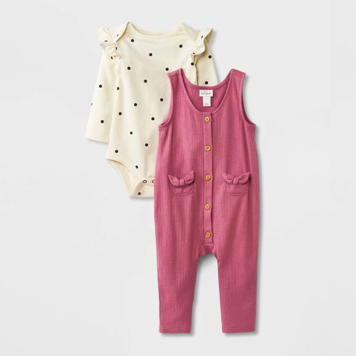 Baby Girls' Ribbed Dungaree Set - Cat & Jack Dark Pink Newborn