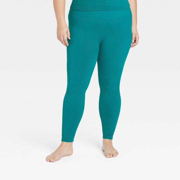 Women's Plus Size Rib Seamless High-rise Leggings - All In Motion Aqua Green